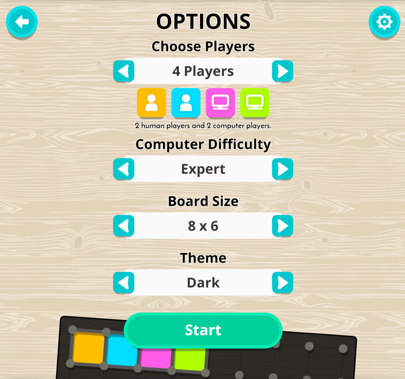 "dots and boxes game setup screen" title="dots and boxes game setup screen"